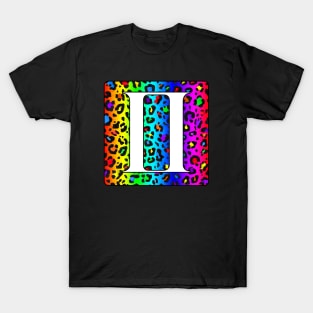 Gemini Zodiac Horoscope Rainbow Leopard Print Square Monogram T-Shirt